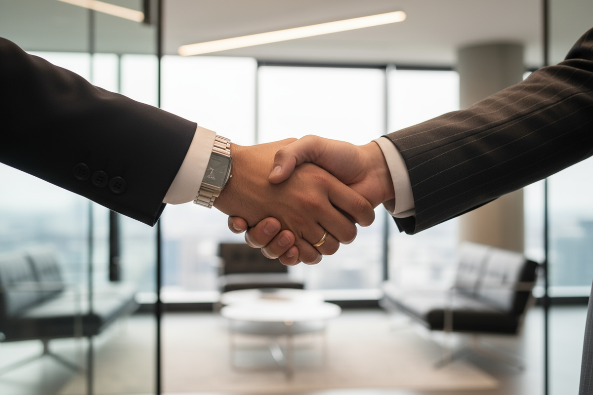 SHAKE HANDS IN A BUSINESS DEAL